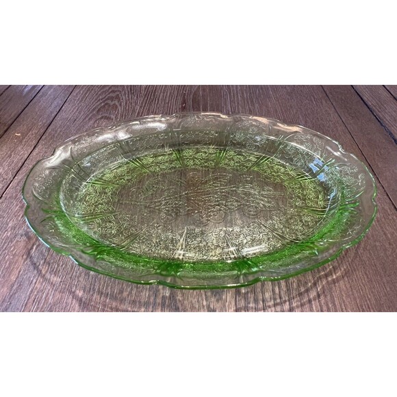 Antique Jeannette Cherry Blossom Green 11" Oval Serving Platter Tray Dish Plate - Picture 1 of 4